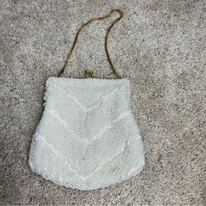 Vintage Beaded Off White Handbag Coin Purse